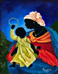 マドンナと花の冠を持つ子供、2015年（メソナイトにアクリル）